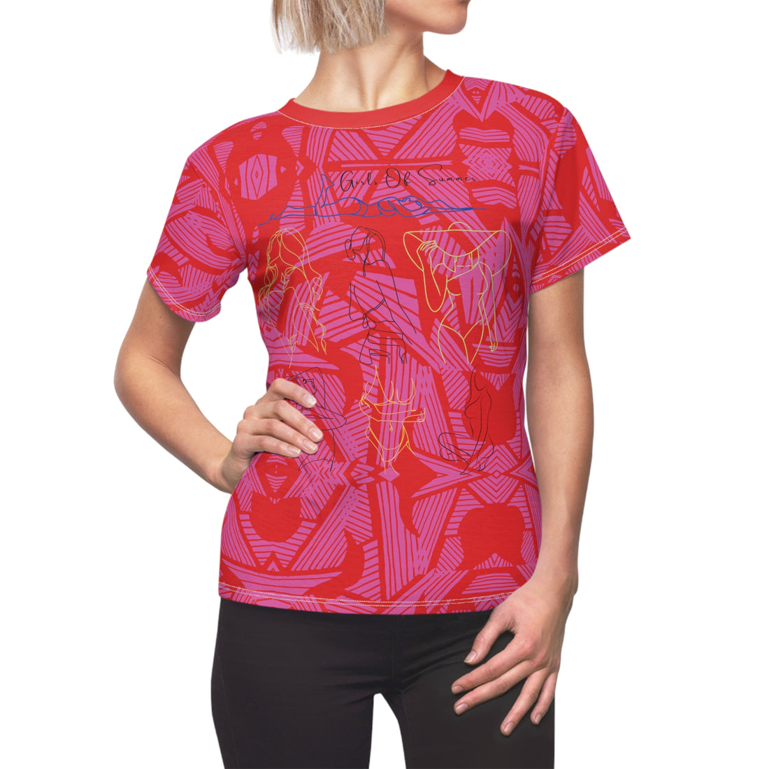 Red Girls Of Summer AOP Women's Cap Sleeves T-shirt