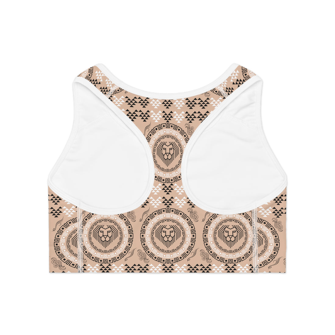 Nude Geo Lion Head Racerback (AOP) Sports Bra