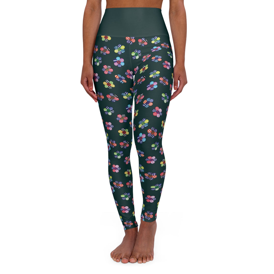 Bottle Green Candy Florals Yoga Leggings