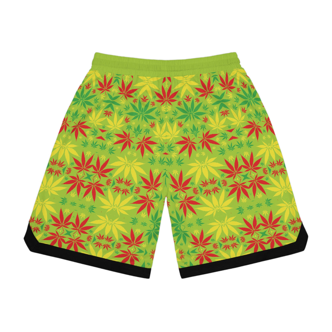 Lime Green Rasta Toned  Basketball Rib Shorts (AOP)