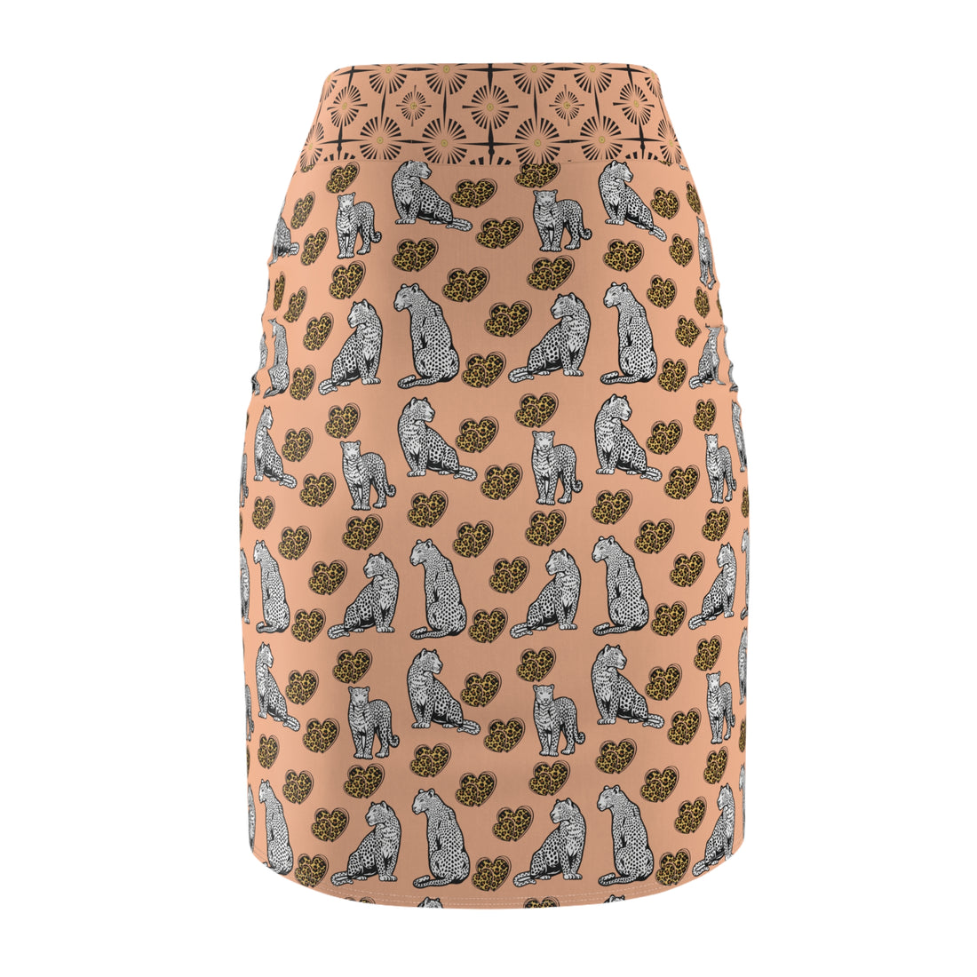 Peach Fuzz Cheetah Hearts Pencil Skirt