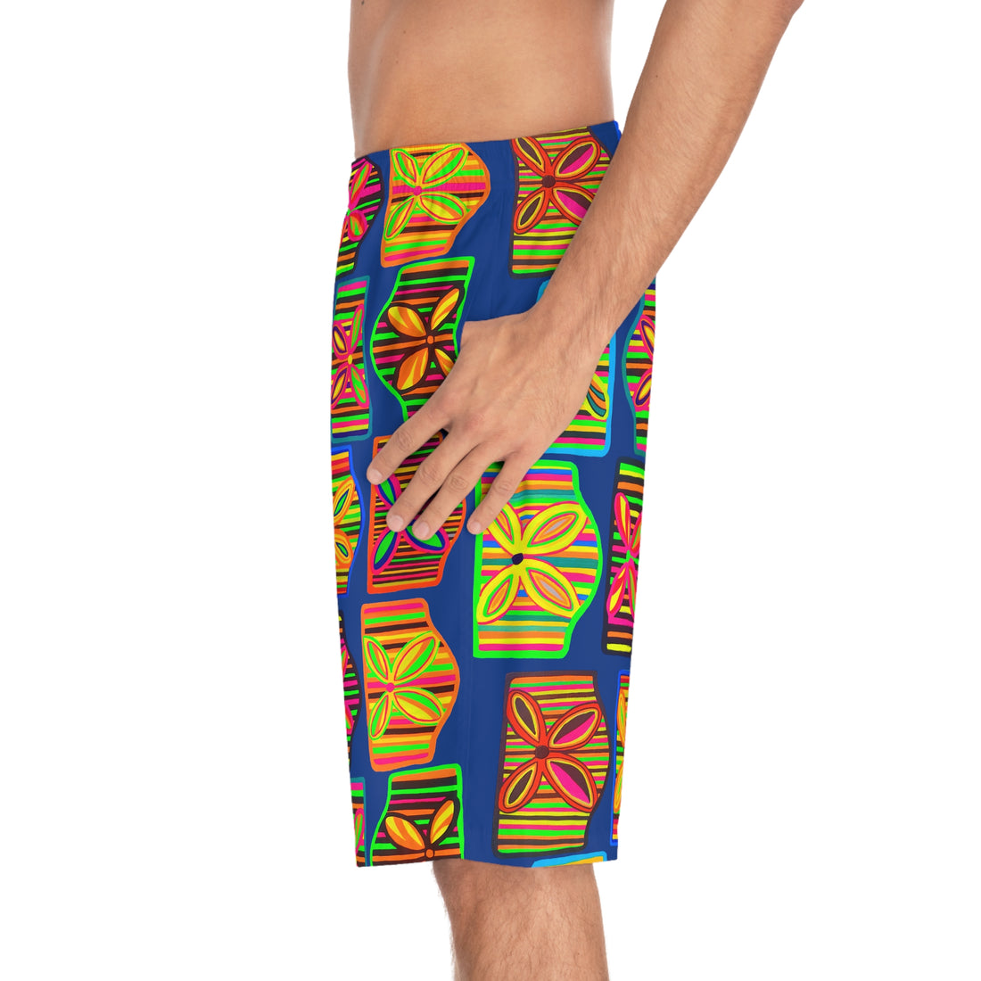 Royal Blue Deco Print Men's Board Shorts (AOP)