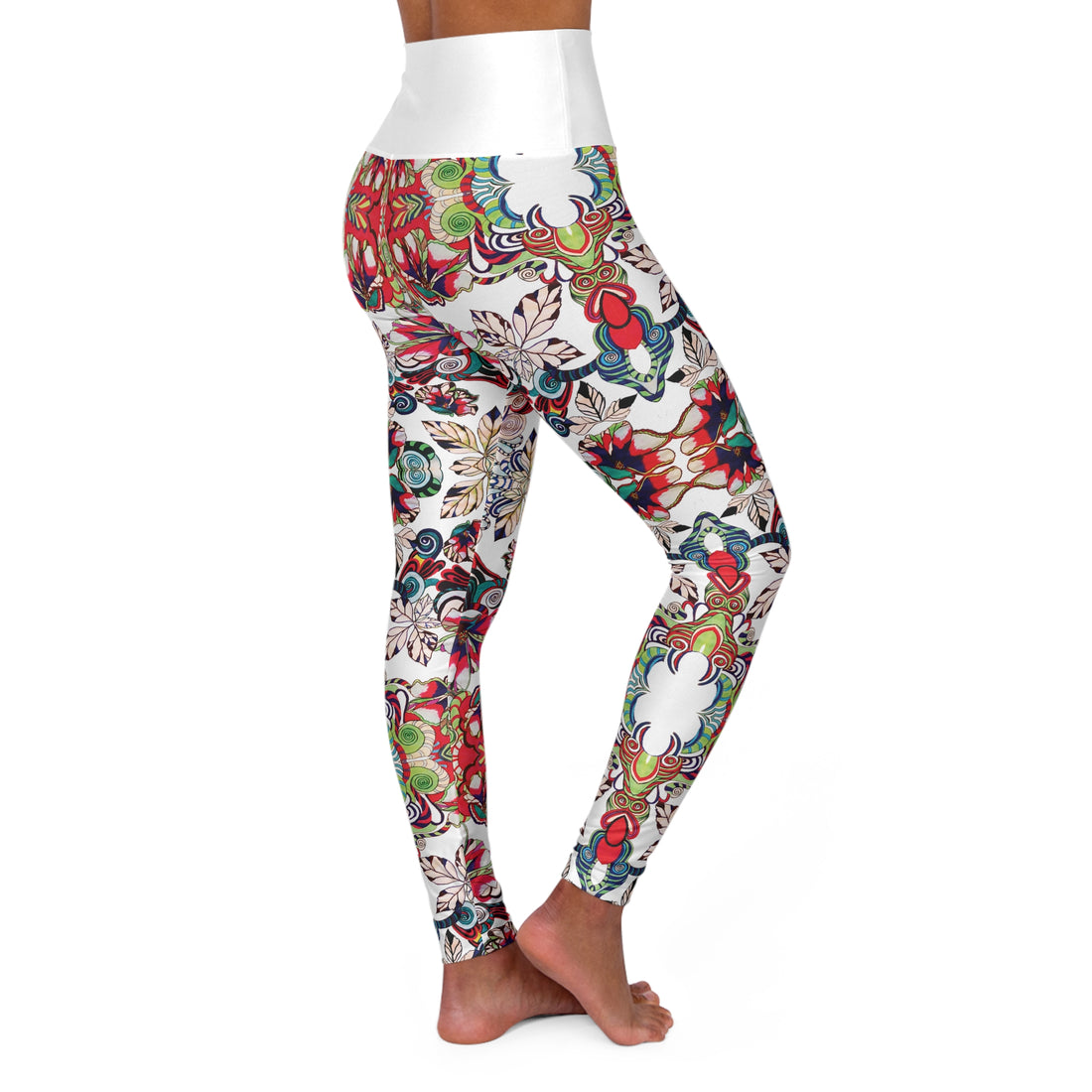 White Graphic Floral Yoga Leggings