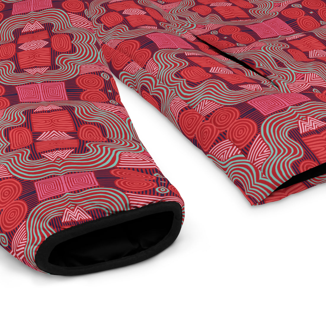 Deep Red Men's Geometric Print Puffer Jacket