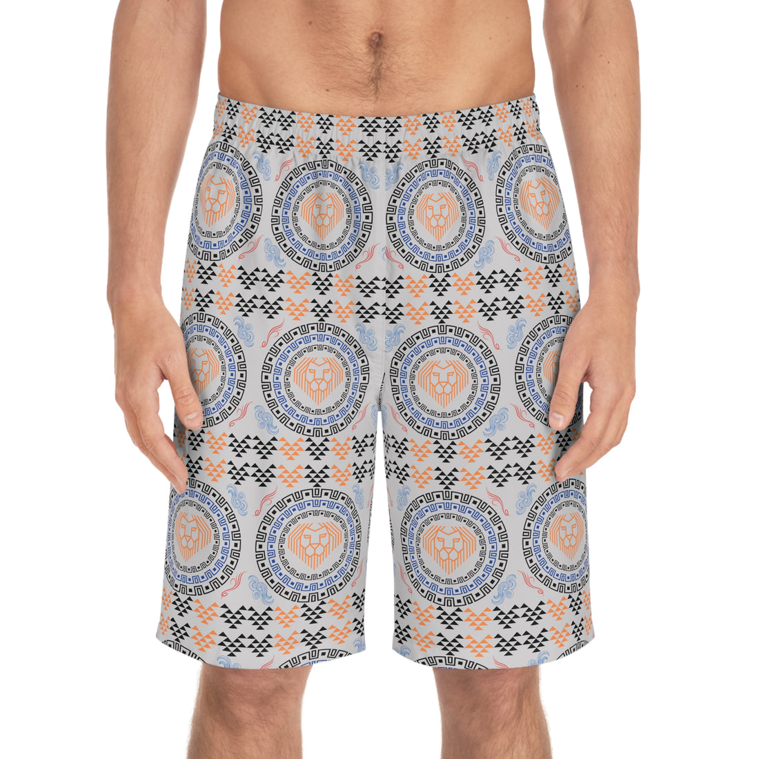 Slate Geo Lion Head Men's Board Shorts (AOP)