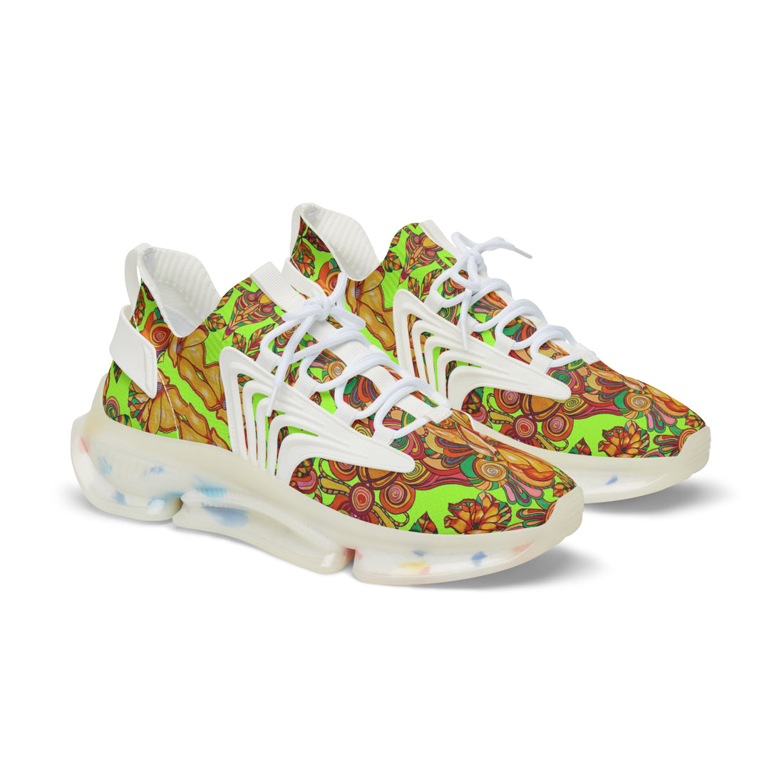 men's lime green floral print mesh knit sneakers