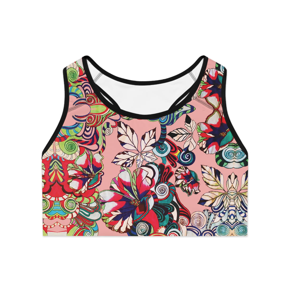 Blush Graphic Floral Pop Racer Back (AOP) Sports Bra