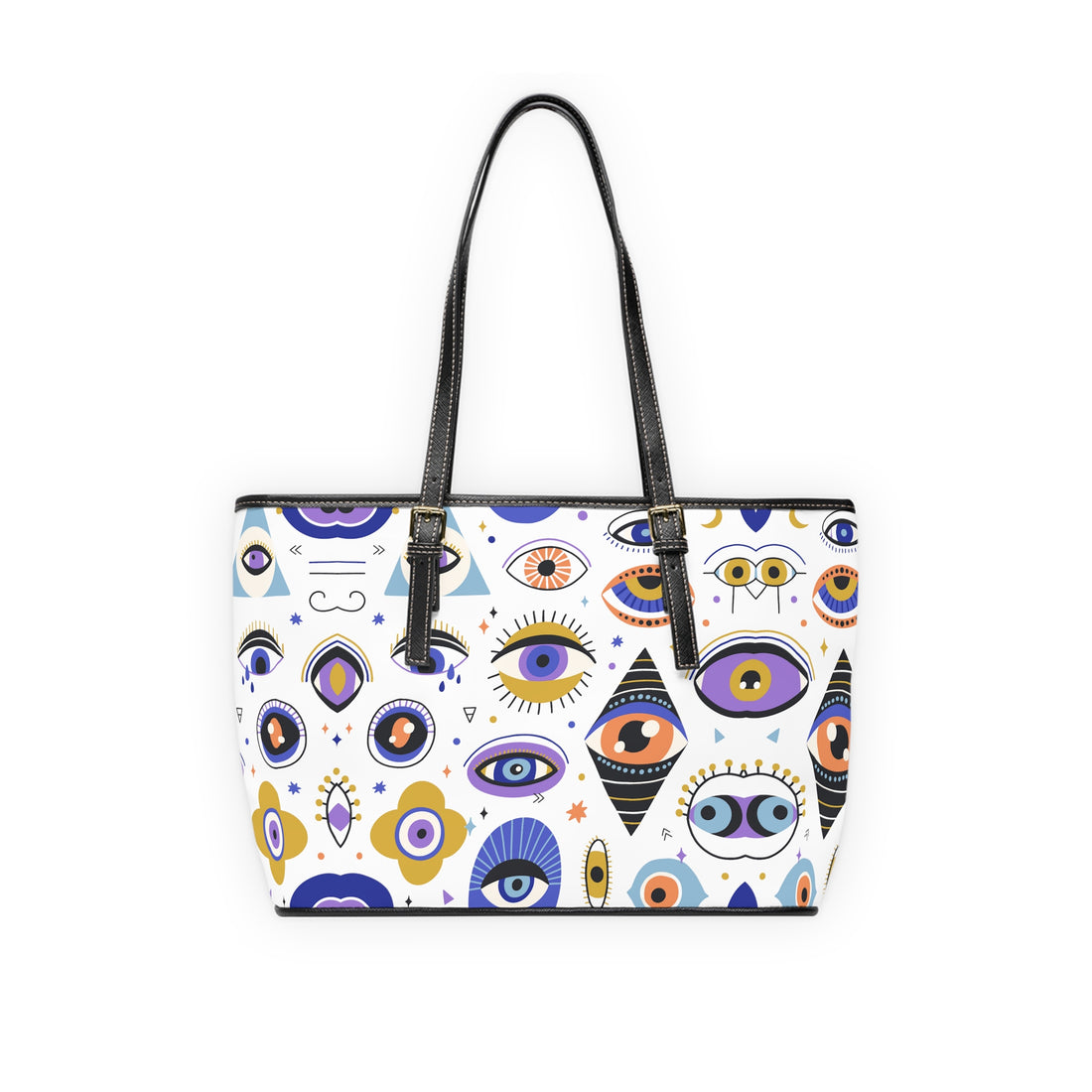 White Abstract Evil Eye PU Leather Shoulder Bag