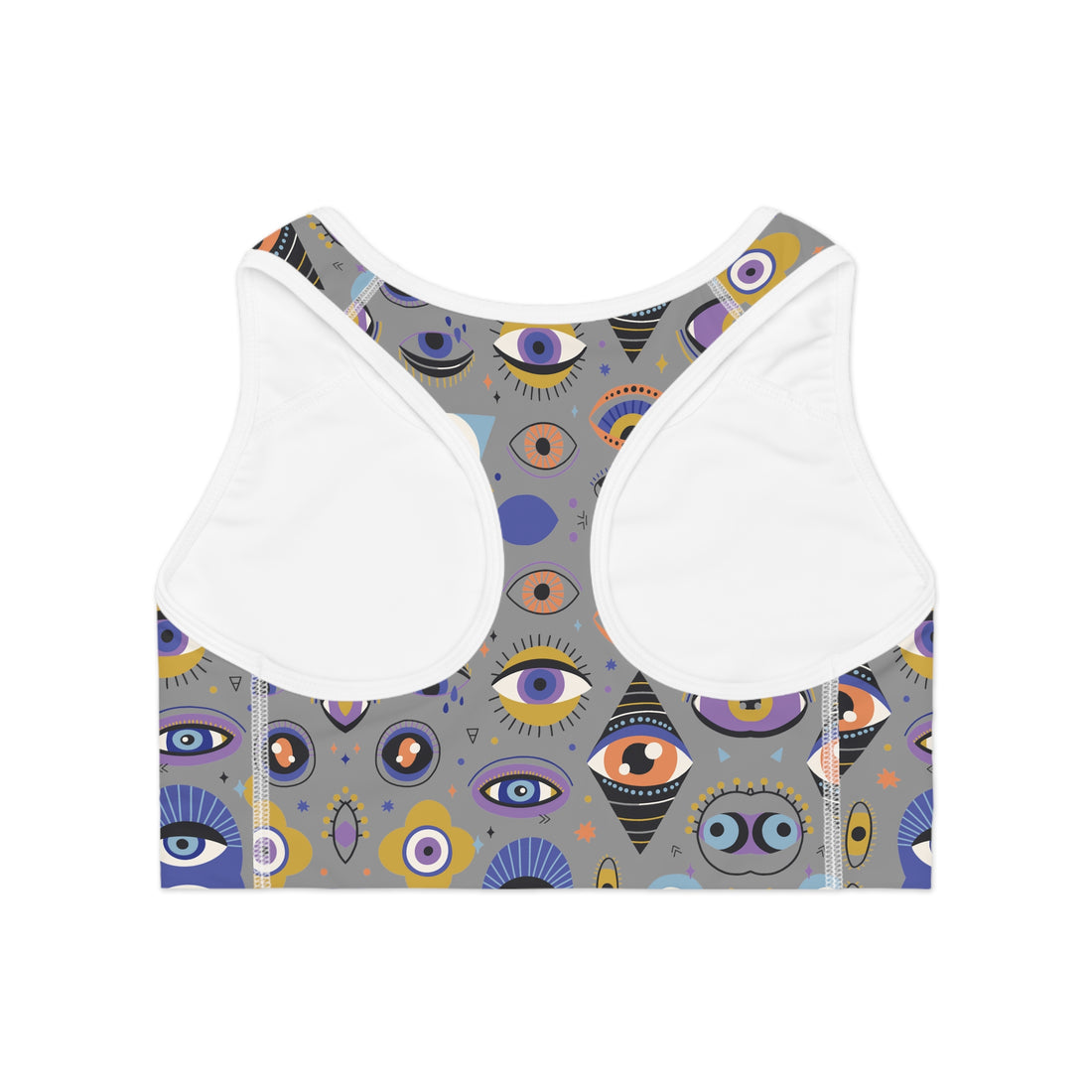 Grey Abstract Evil Eye Racerback (AOP) Sports Bra
