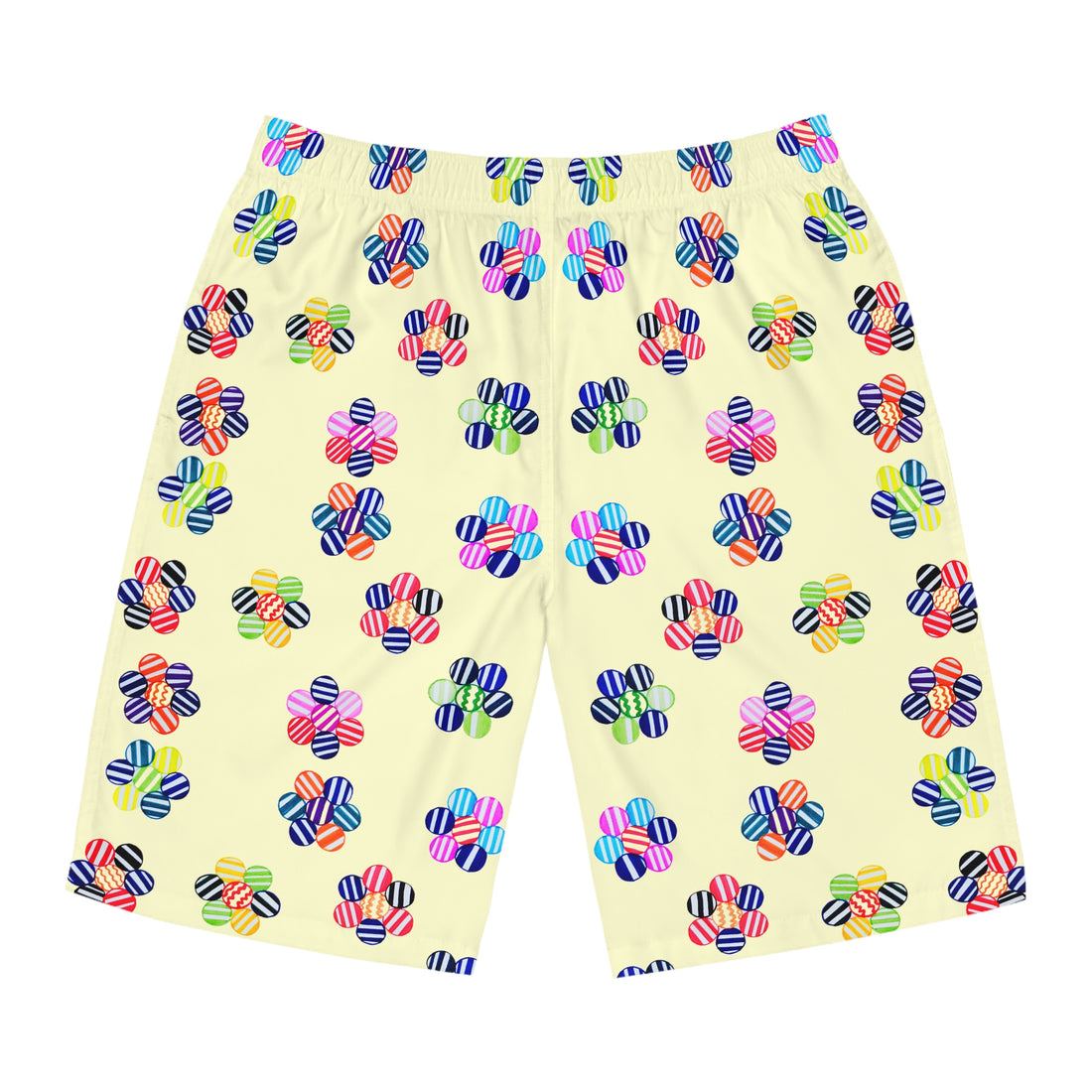 Cream Geo Candy Floral Men's Board Shorts (AOP)