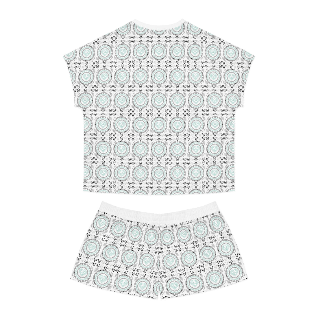 White Geo Lion Head Short Pajama Set (AOP)