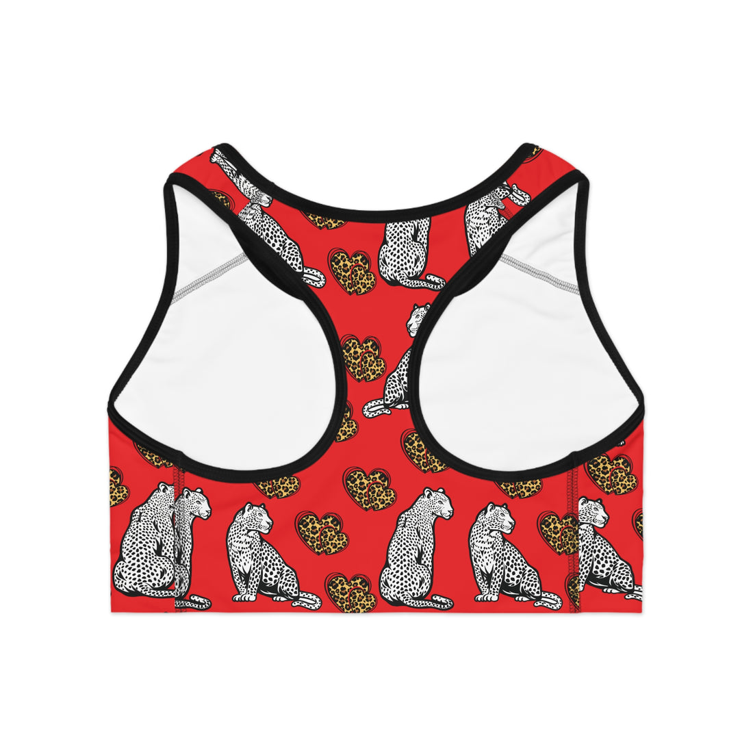 Red Cheetah Hearts (AOP) Sports Bra