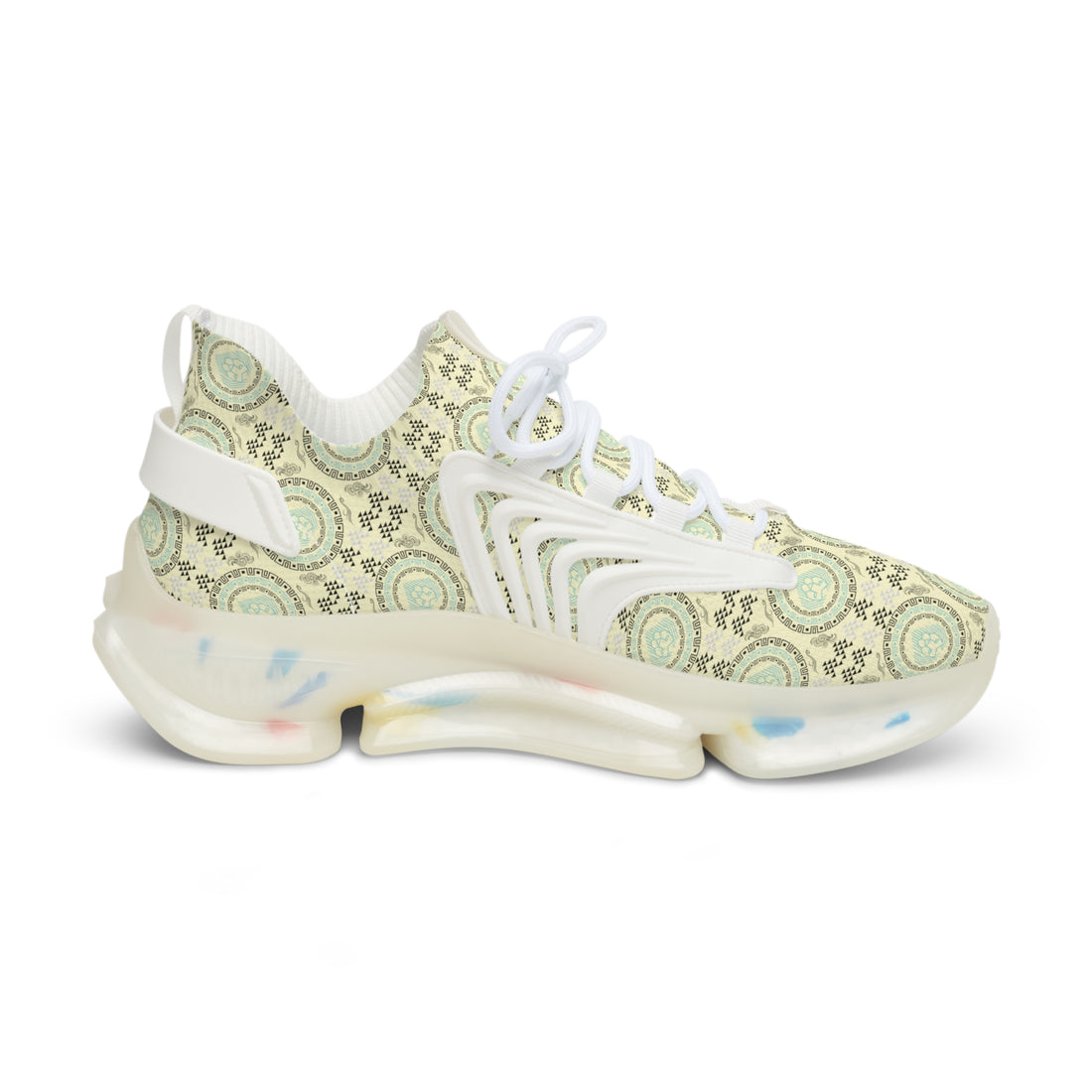 Cream Geo Lion Head Men's Mesh Knit Sneakers