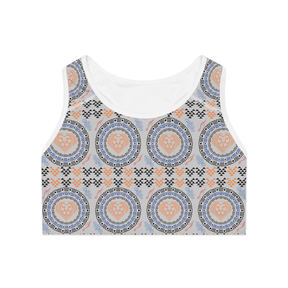 Slate Geo Lion Head Racerback (AOP) Sports Bra