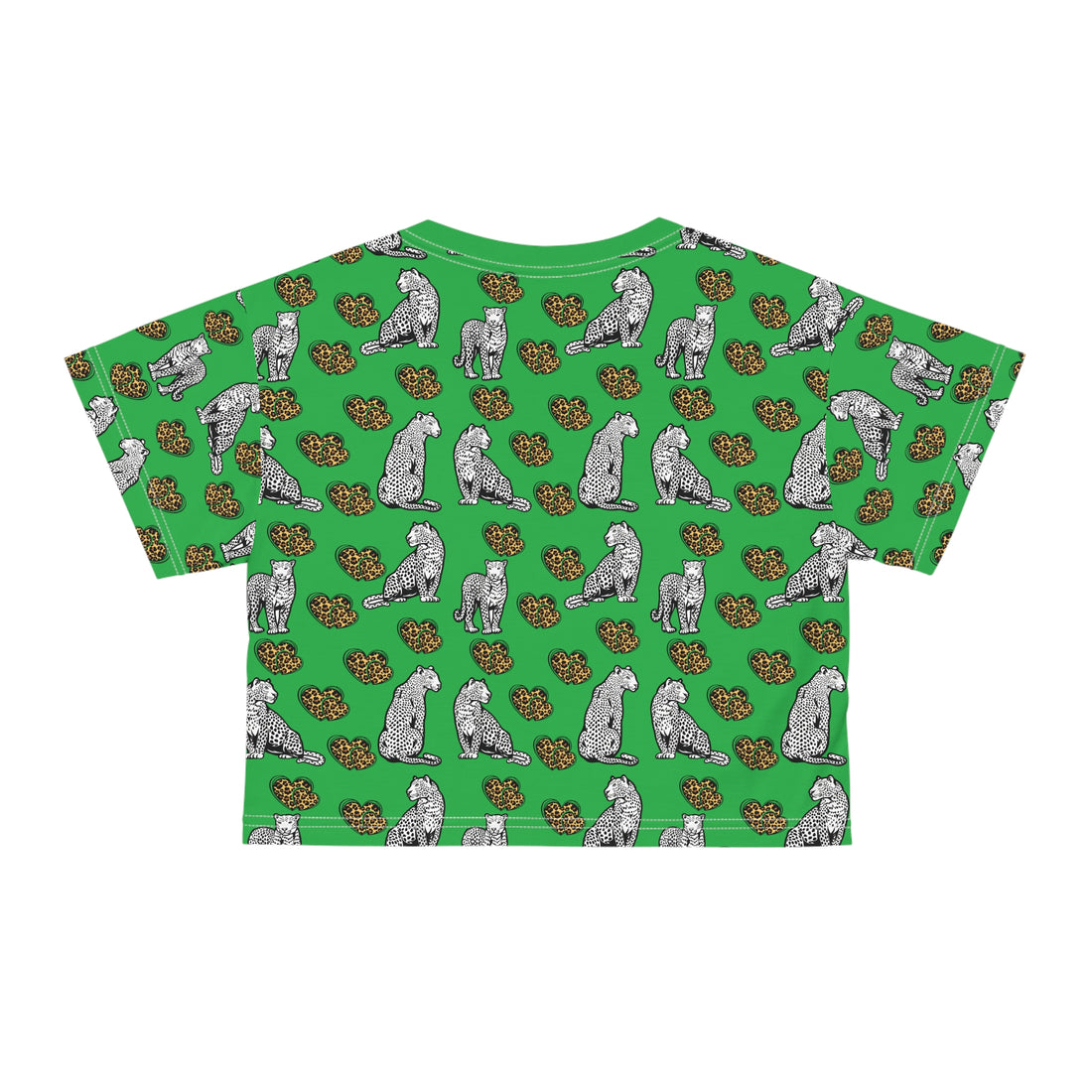 Lawn Green Cheetah Hearts AOP Crop Tee