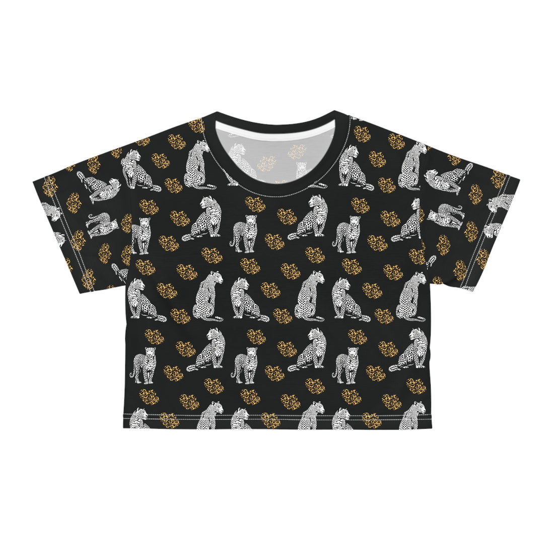 Black Cheetah Hearts AOP Crop Tee