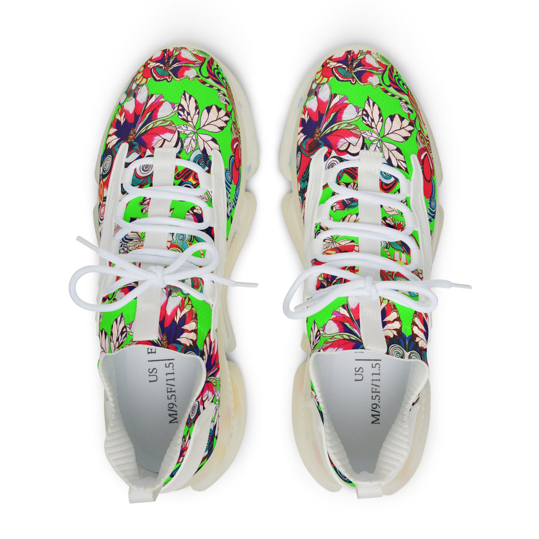 Neon Green Floral Pop OTT Men's Mesh Knit Sneakers
