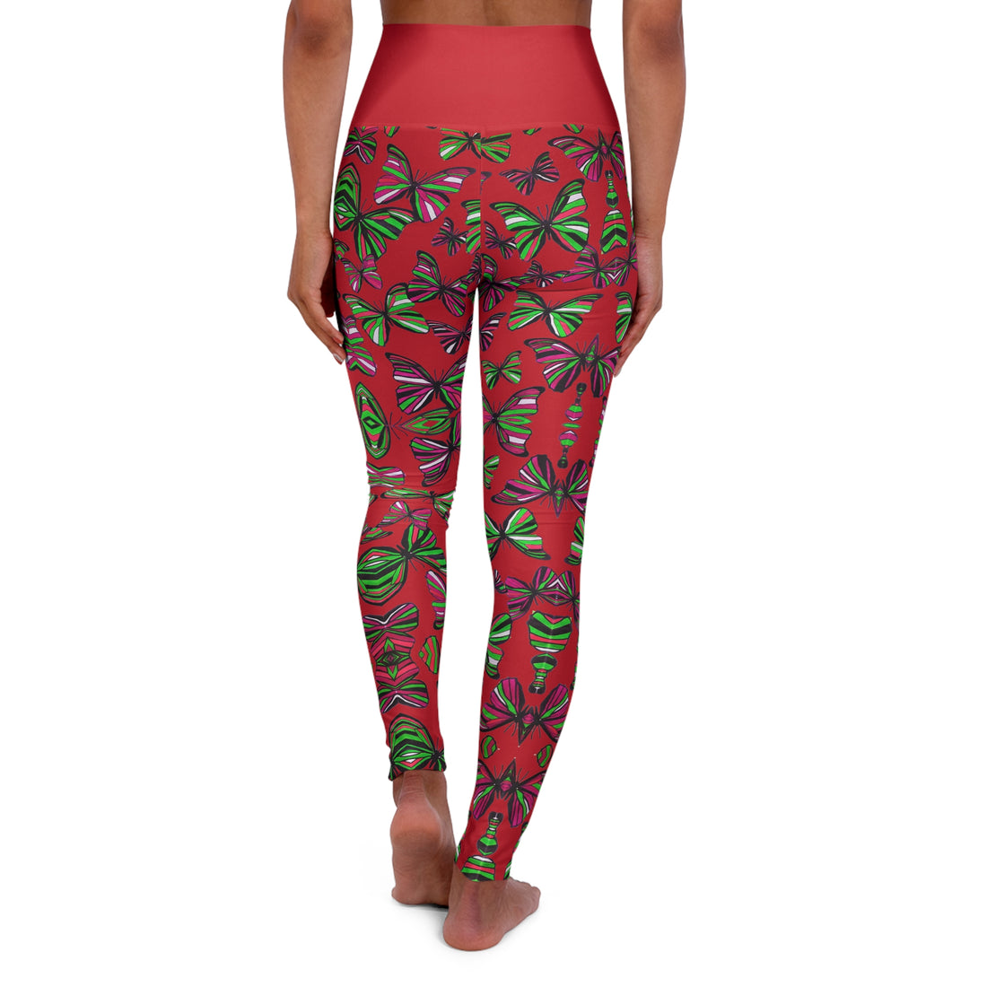 Deep Red butterfly kaleidoscope Yoga Leggings