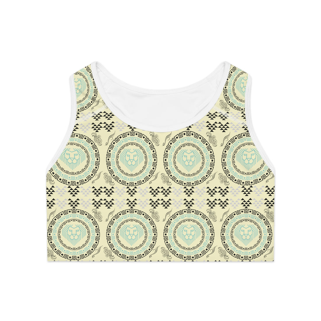 Cream Geo Lion Head Racerback (AOP) Sports Bra