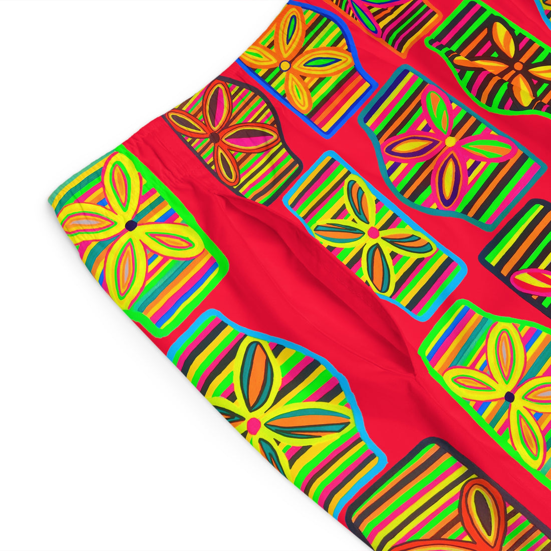 Red Deco Print Men's Board Shorts (AOP)