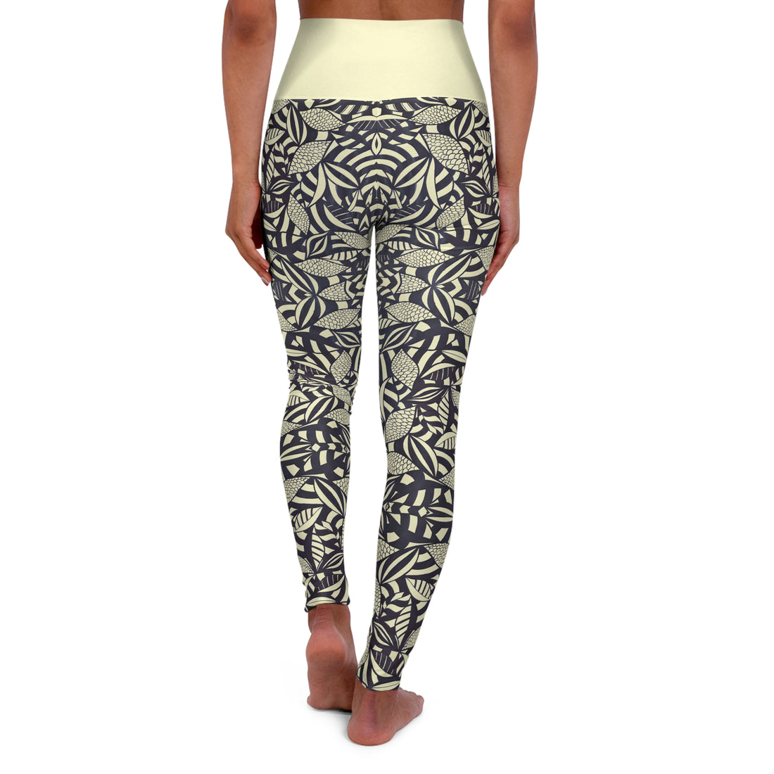 Cream Tropical Minimalist Yoga Leggings