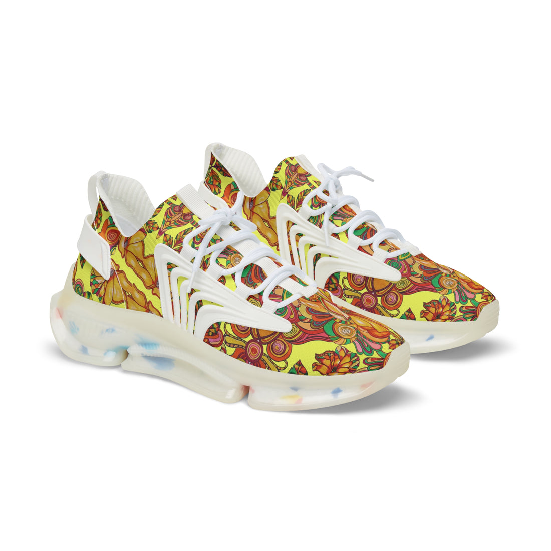 men's canary floral print mesh knit sneakers