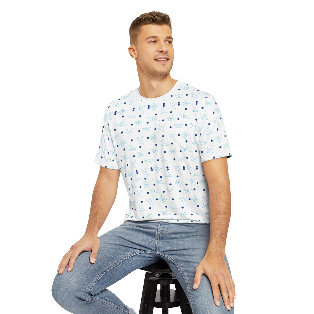 White Origami Men's Polyester Tee (AOP)