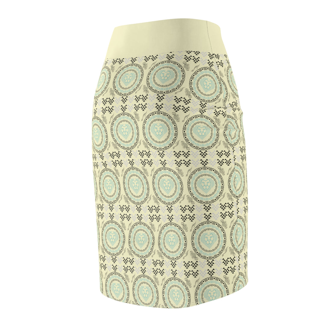 Cream Geo Lion Head Pencil Skirt