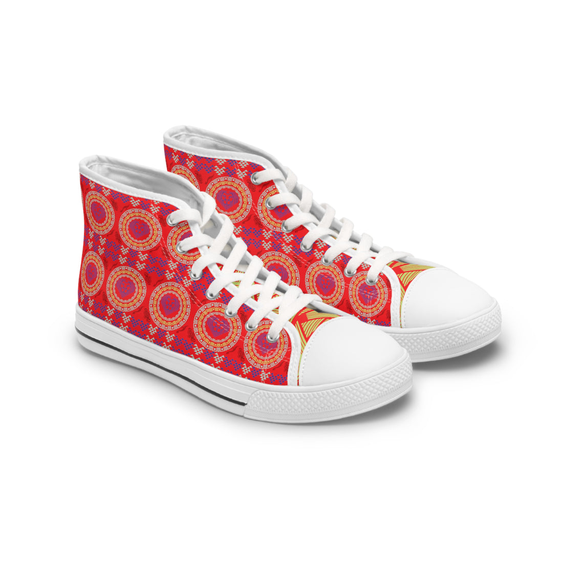 Red Geo Lion Head Women's High Top Sneakers
