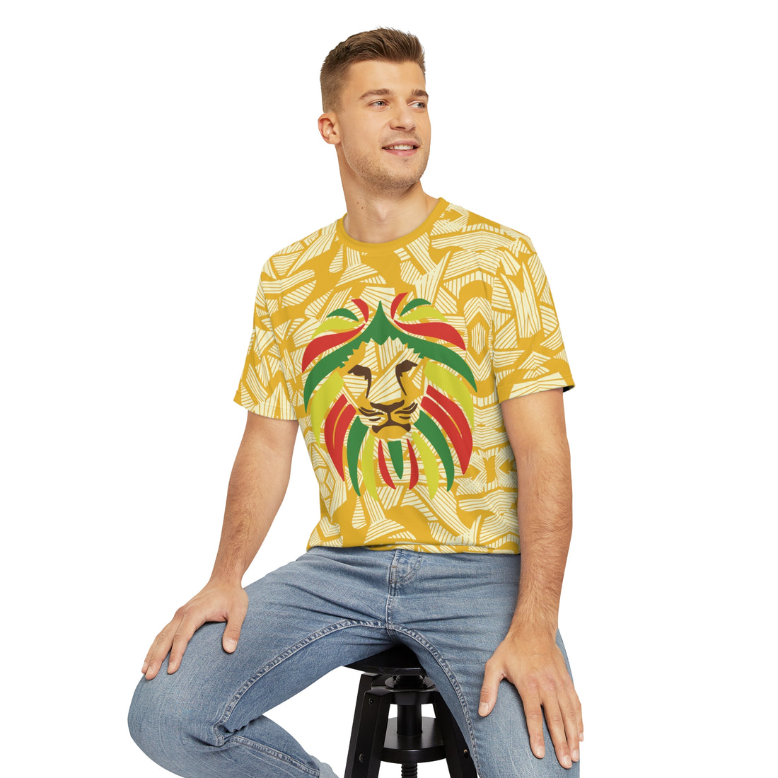 Yellow Men's Rasta Lion Portrait Polyester Tee (AOP)
