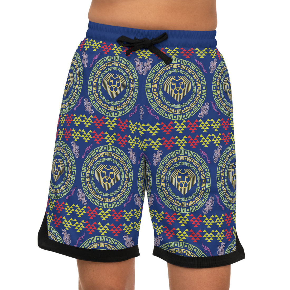 Royal Blue Lion Head Basketball Rib Shorts (AOP)