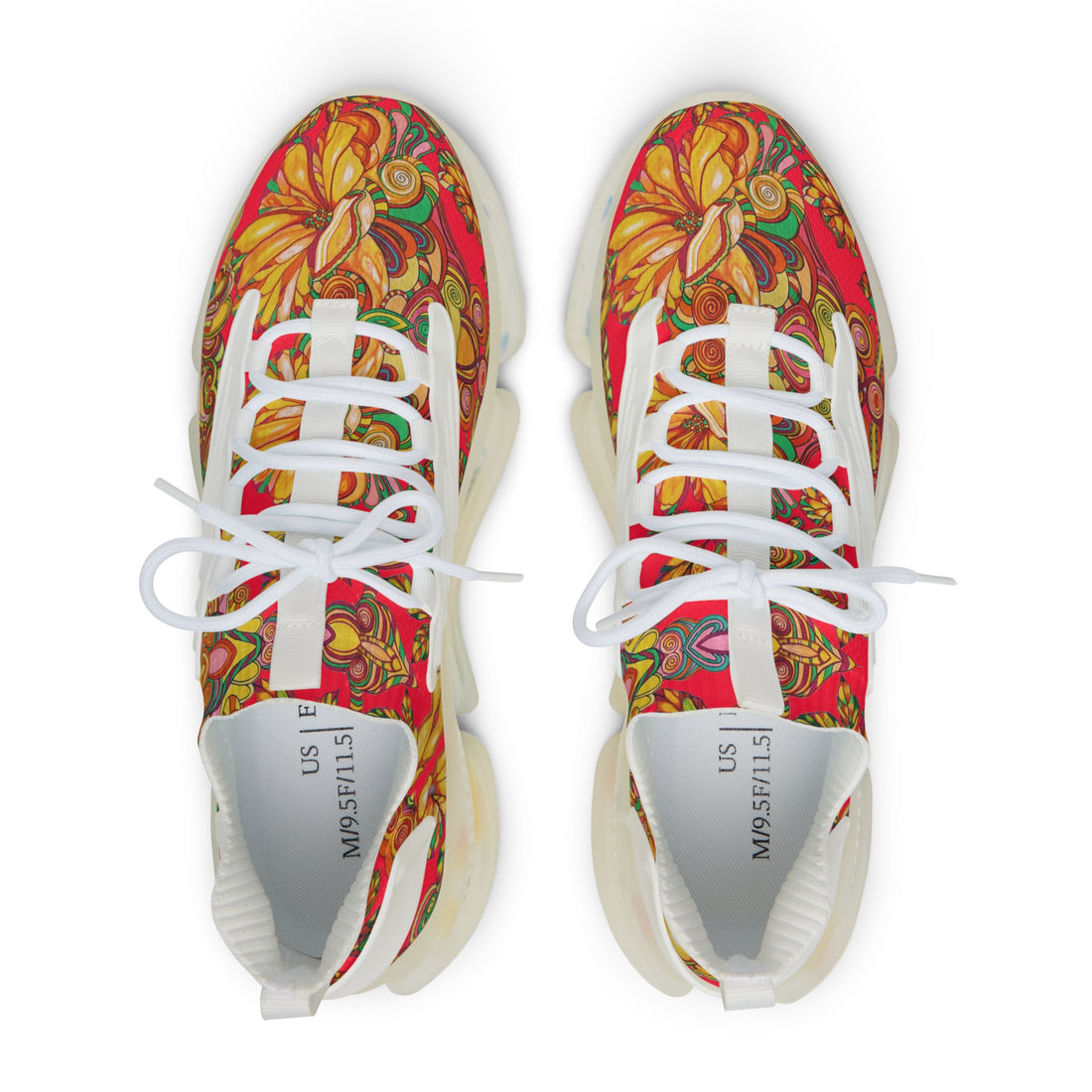 Red Artsy Floral OTT Men's Mesh Knit Sneakers