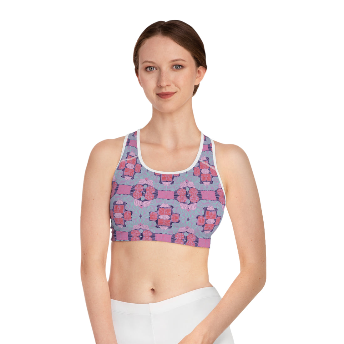 Lilac Geometric Print (AOP) Racerback Sports Bra