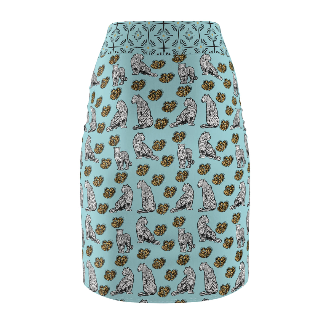 Icy Blue Cheetah Hearts Pencil Skirt