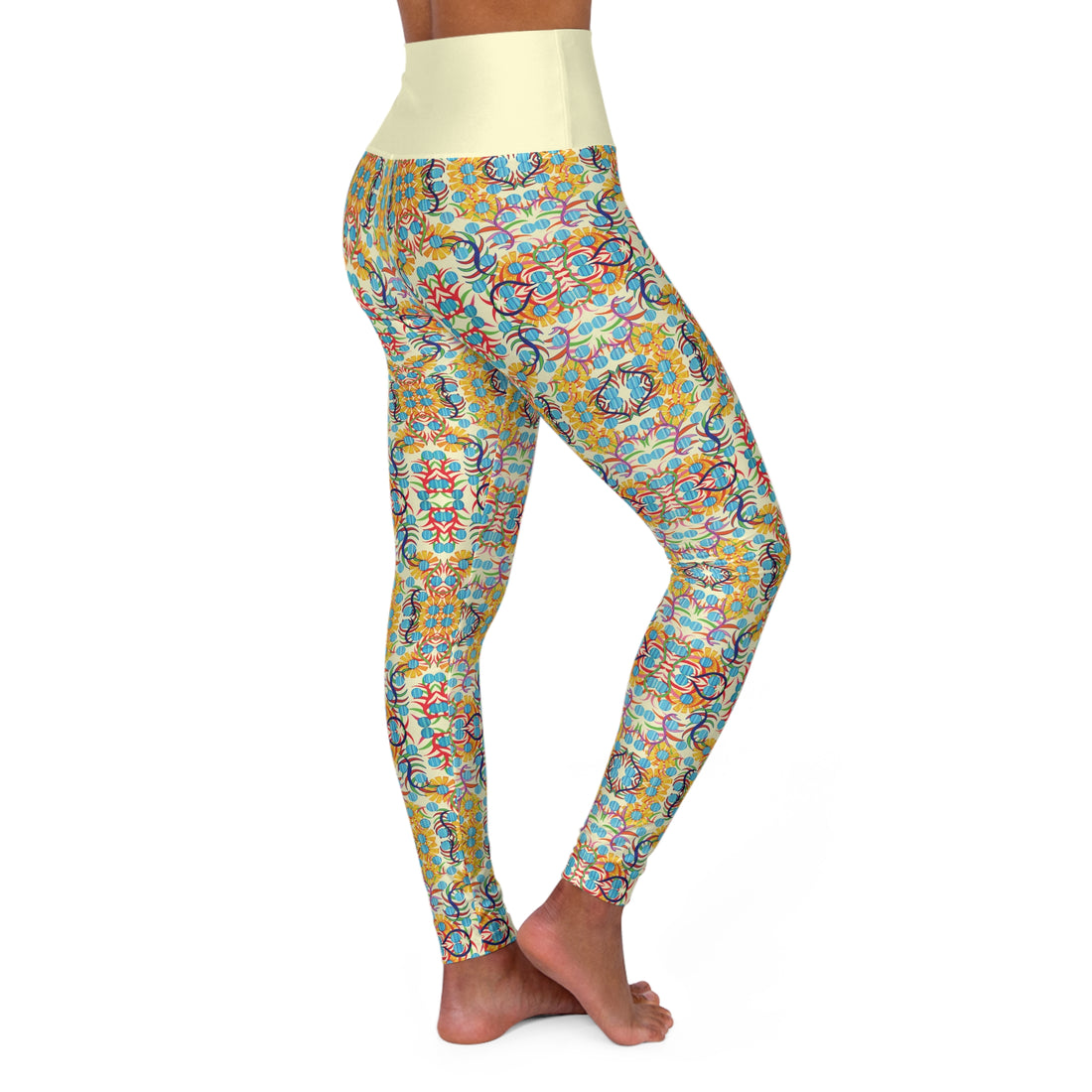 Cream Sunflower Yoga Leggings