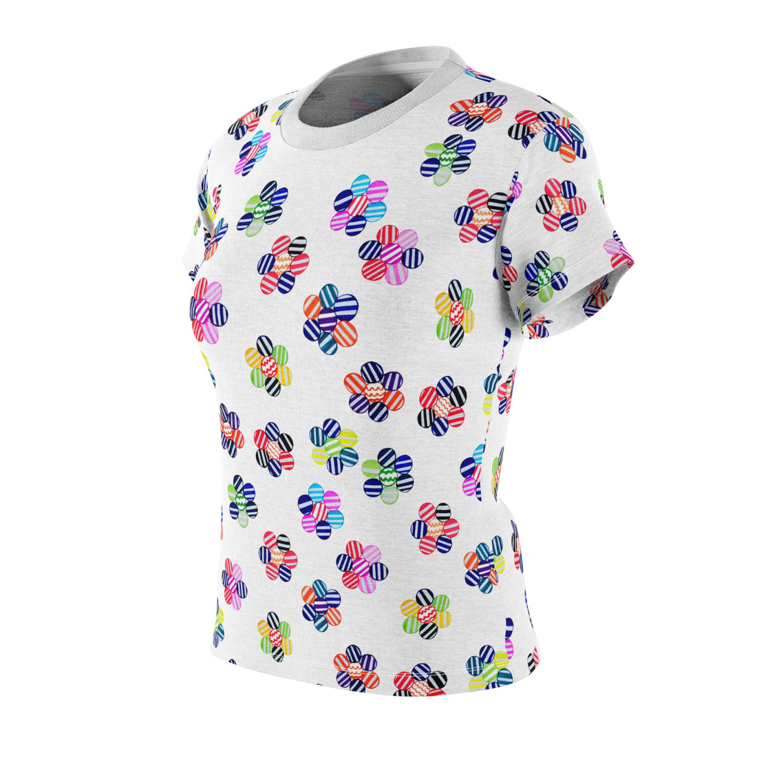White Candy Floral AOP Women's Cap Sleeves T-shirt