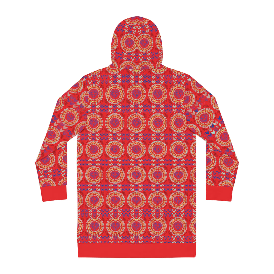 Red Geo Lion Head Hoodie Dress (AOP)