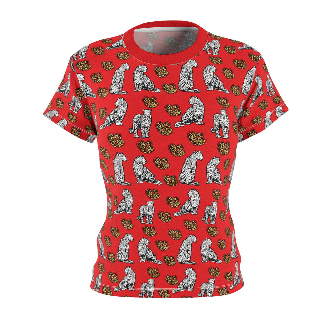 Red Cheetah Hearts AOP Women's Cap Sleeves T-shirt
