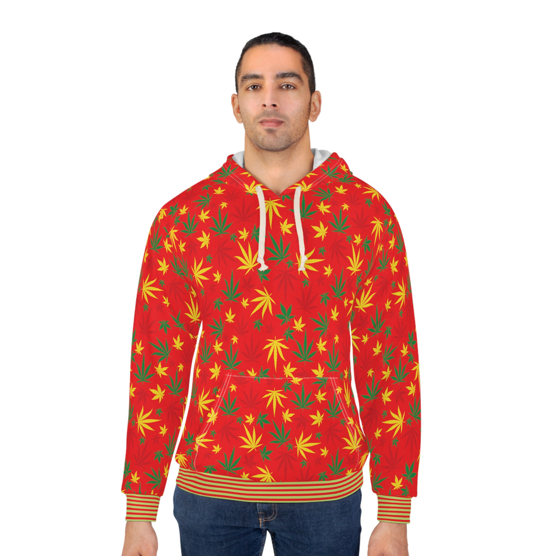 Red Tropical Rasta Toned Pullover Hoodie