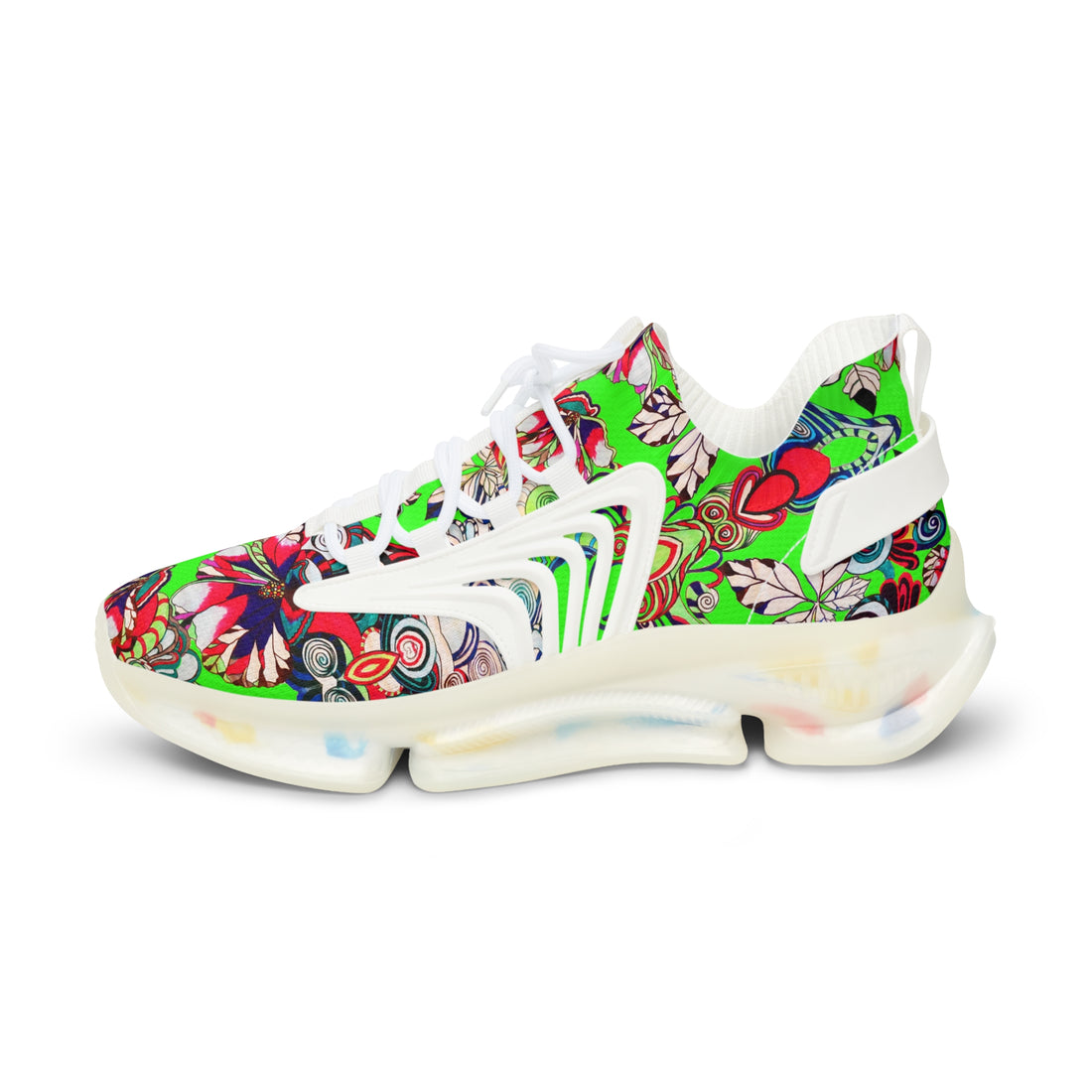 Neon Green Floral Pop OTT Men's Mesh Knit Sneakers