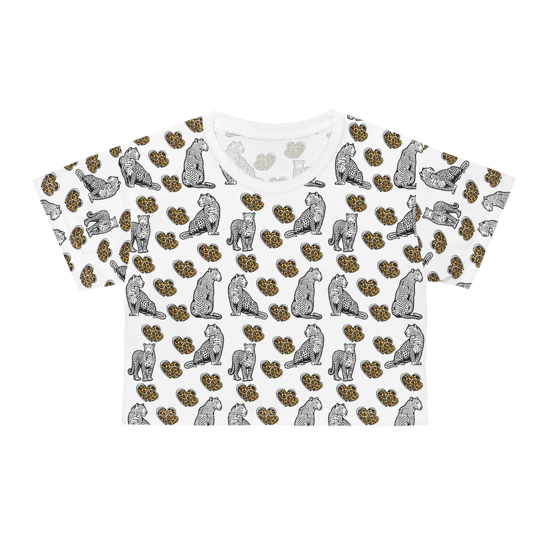 White Cheetah Hearts AOP Crop Tee