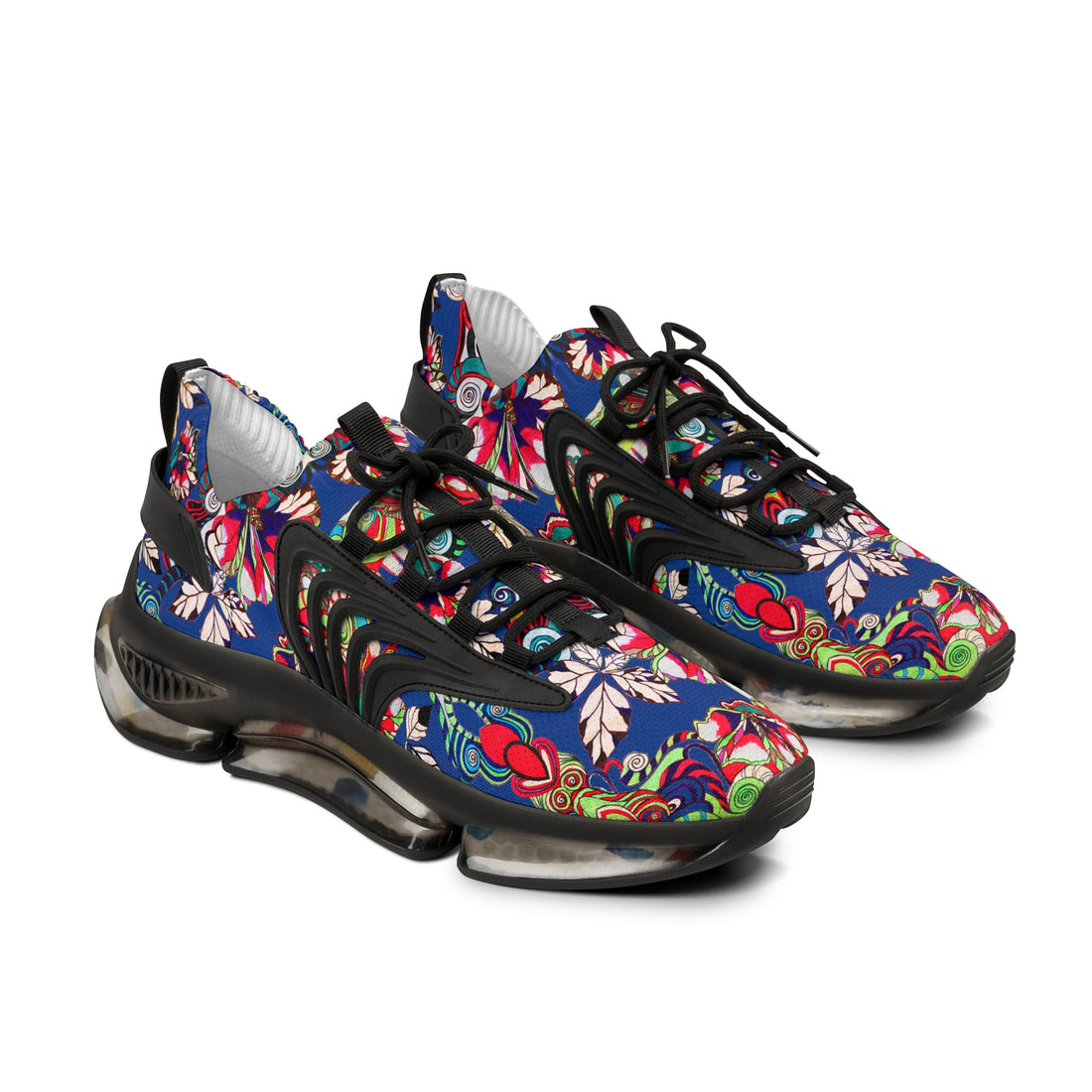 royal blue graphic floral print mesh knit sneakers