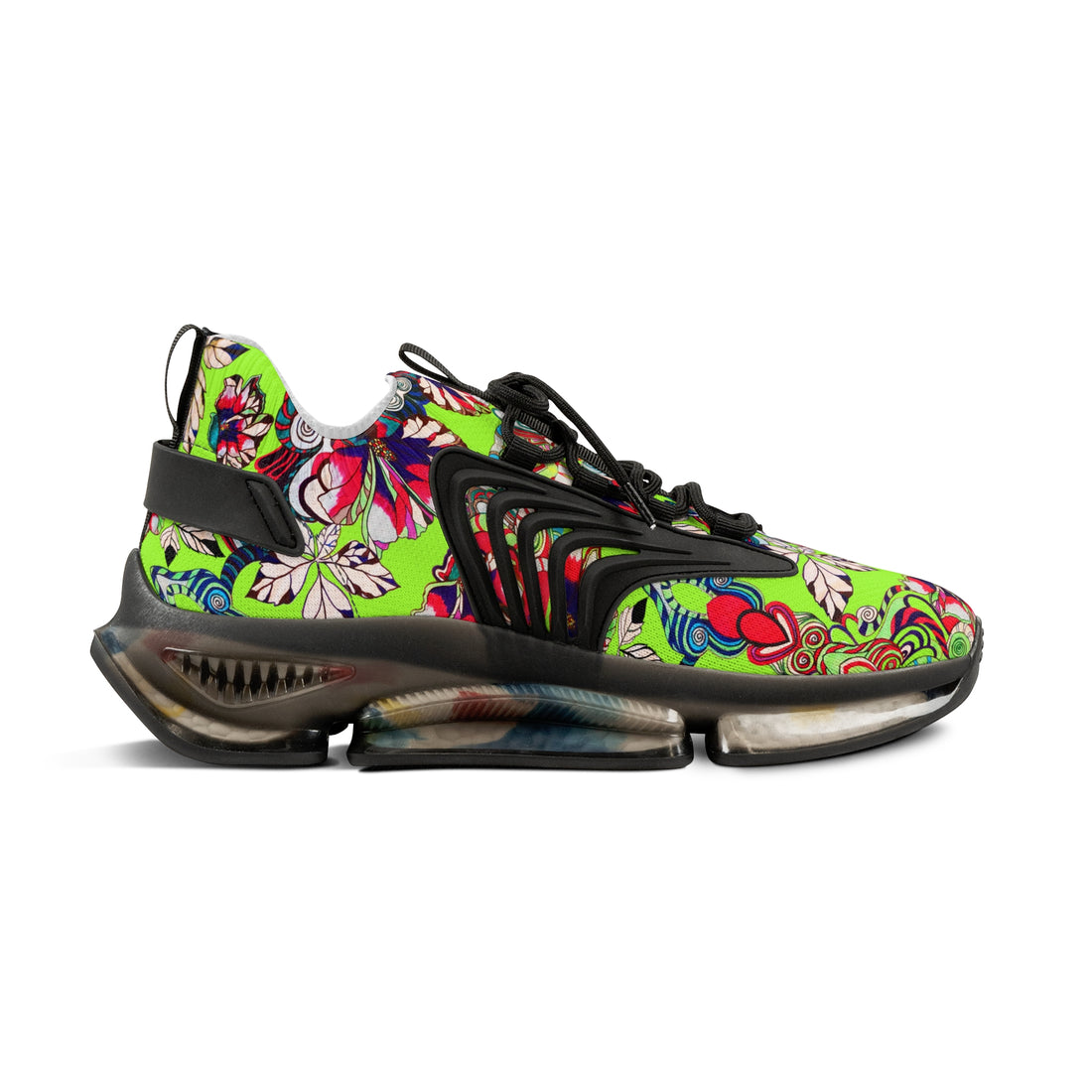 Lime Green Floral Pop OTT Men's Mesh Knit Sneakers