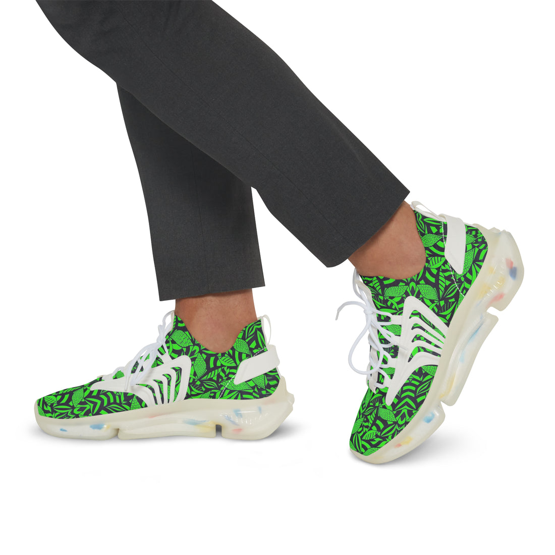 Neon Green Tropical Minimalist OTT Men's Mesh Knit Sneakers