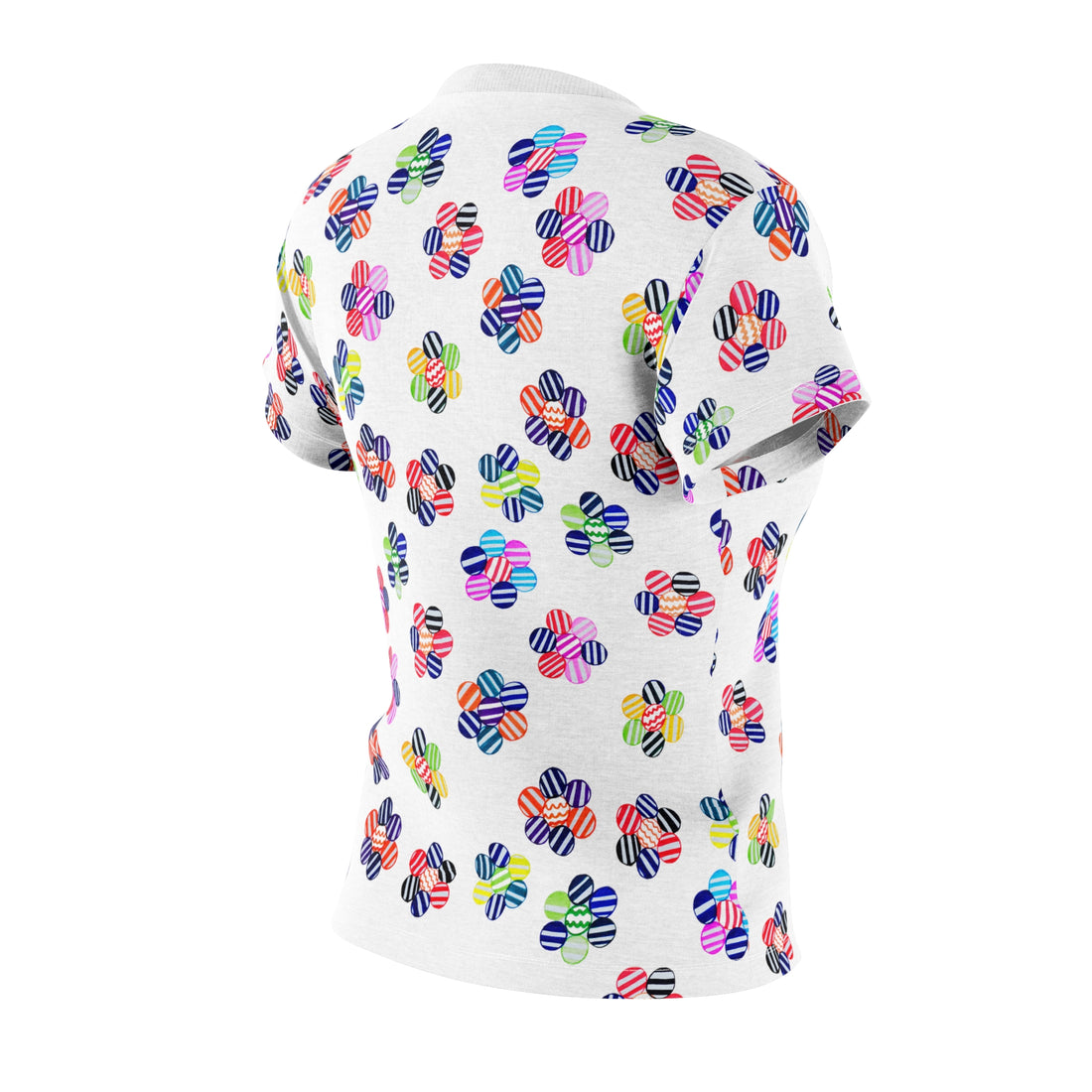 White Candy Floral AOP Women's Cap Sleeves T-shirt
