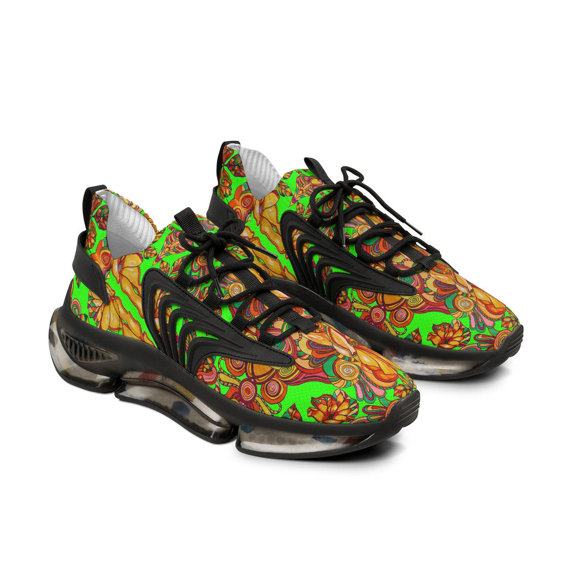men's neon green floral print mesh knit sneakers