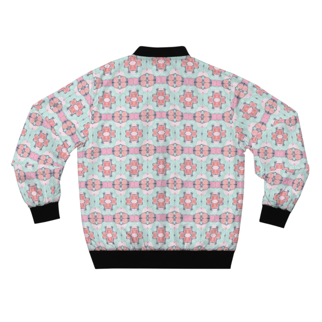 White Geometric Print Men's Bomber Jacket