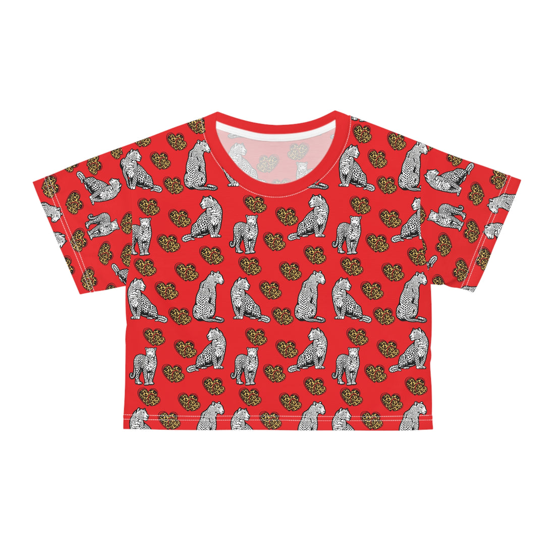 Red Cheetah Hearts AOP Crop Tee