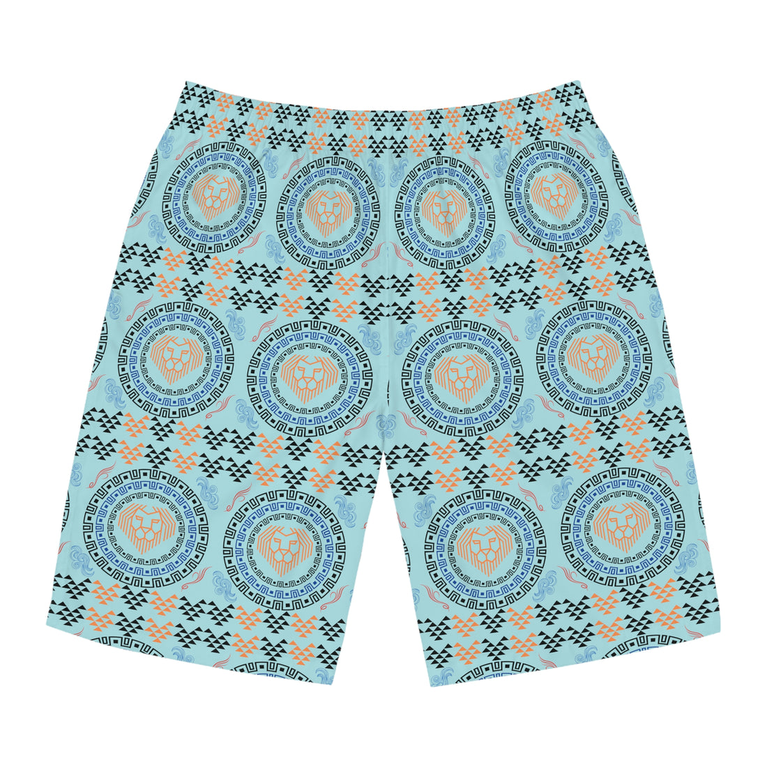 Icy Blue Geo Lion Head Men's Board Shorts (AOP)