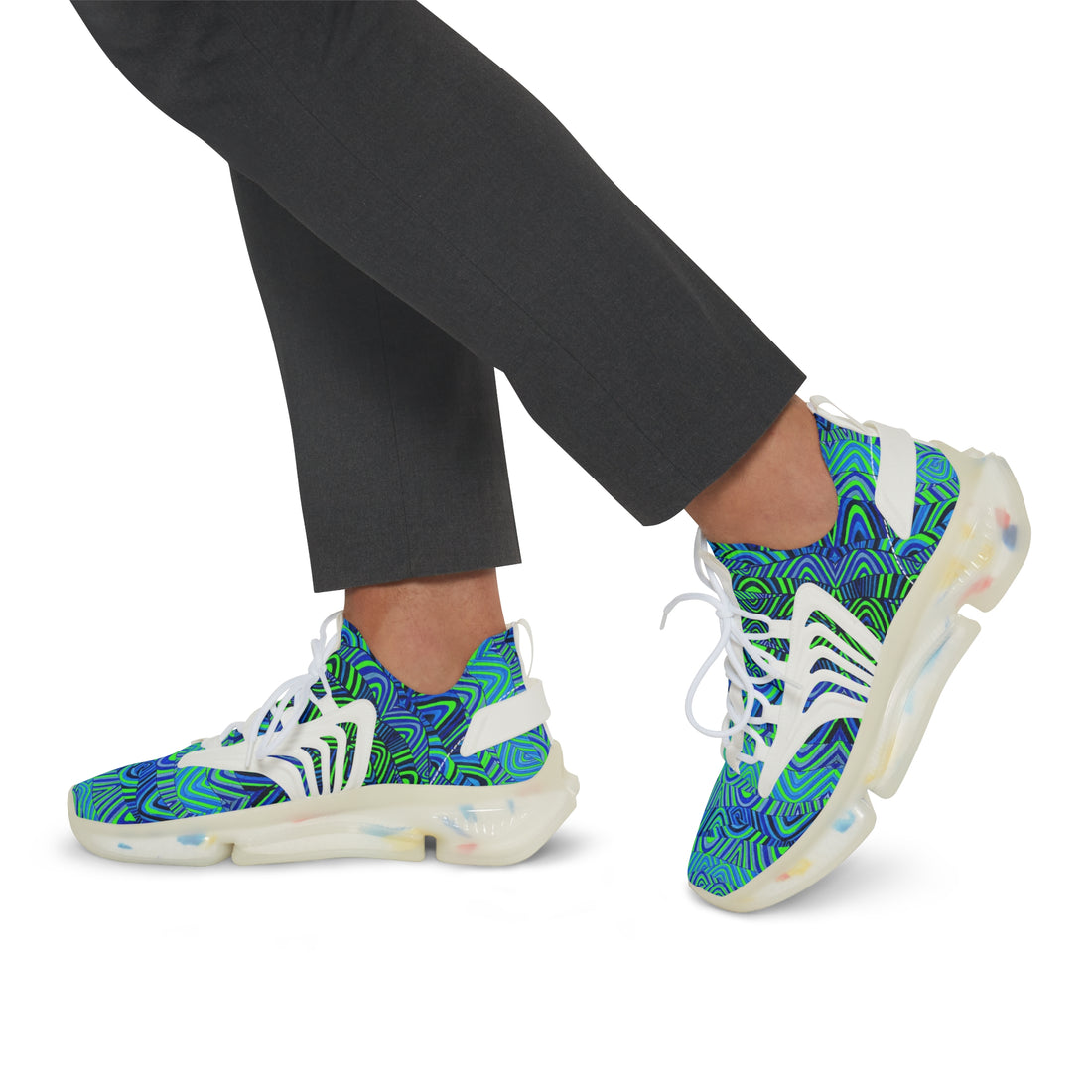 lime green men's sonic waves print mesh knit sneakers